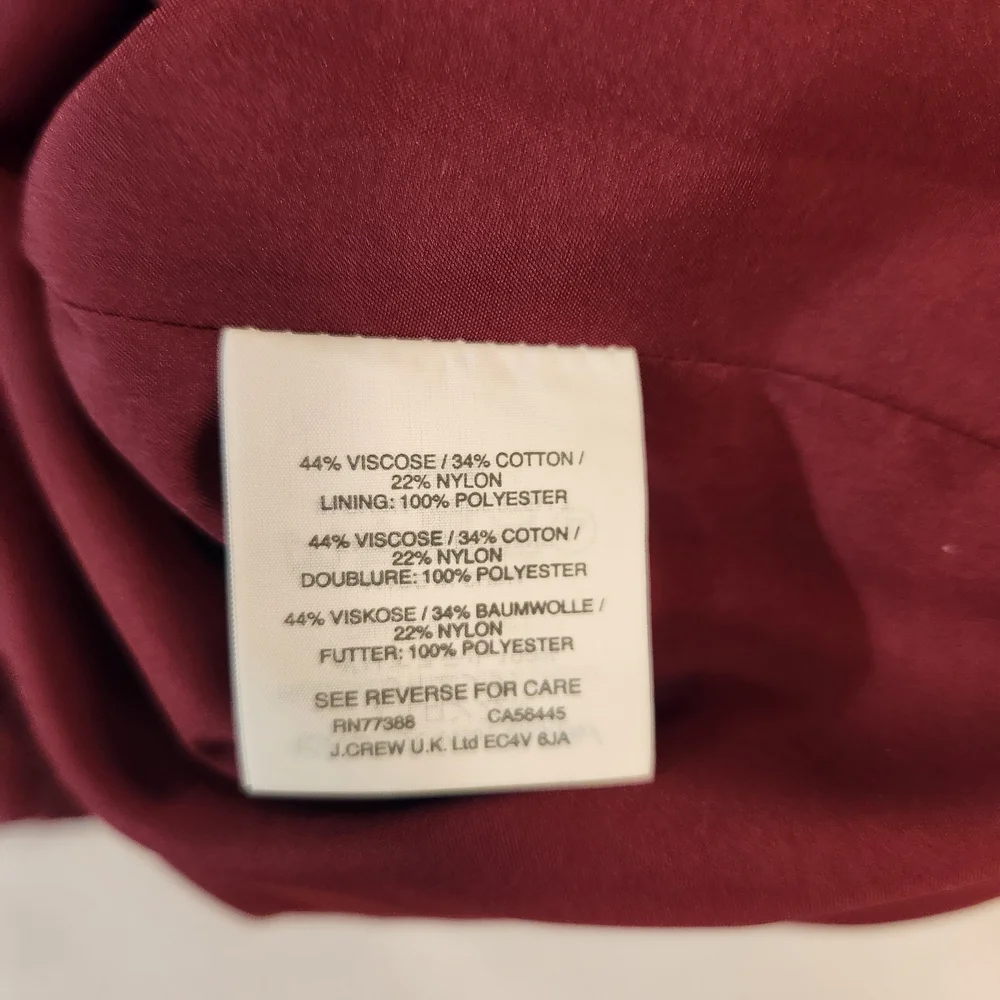 NEW J.Crew Women's Burgundy Lace Overlay Backless‎ Sheath Dress Size 8 Cocktail